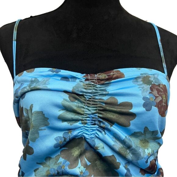 💎 Topshop Ruched Floral Top Blue NEW - Picture 4 of 8